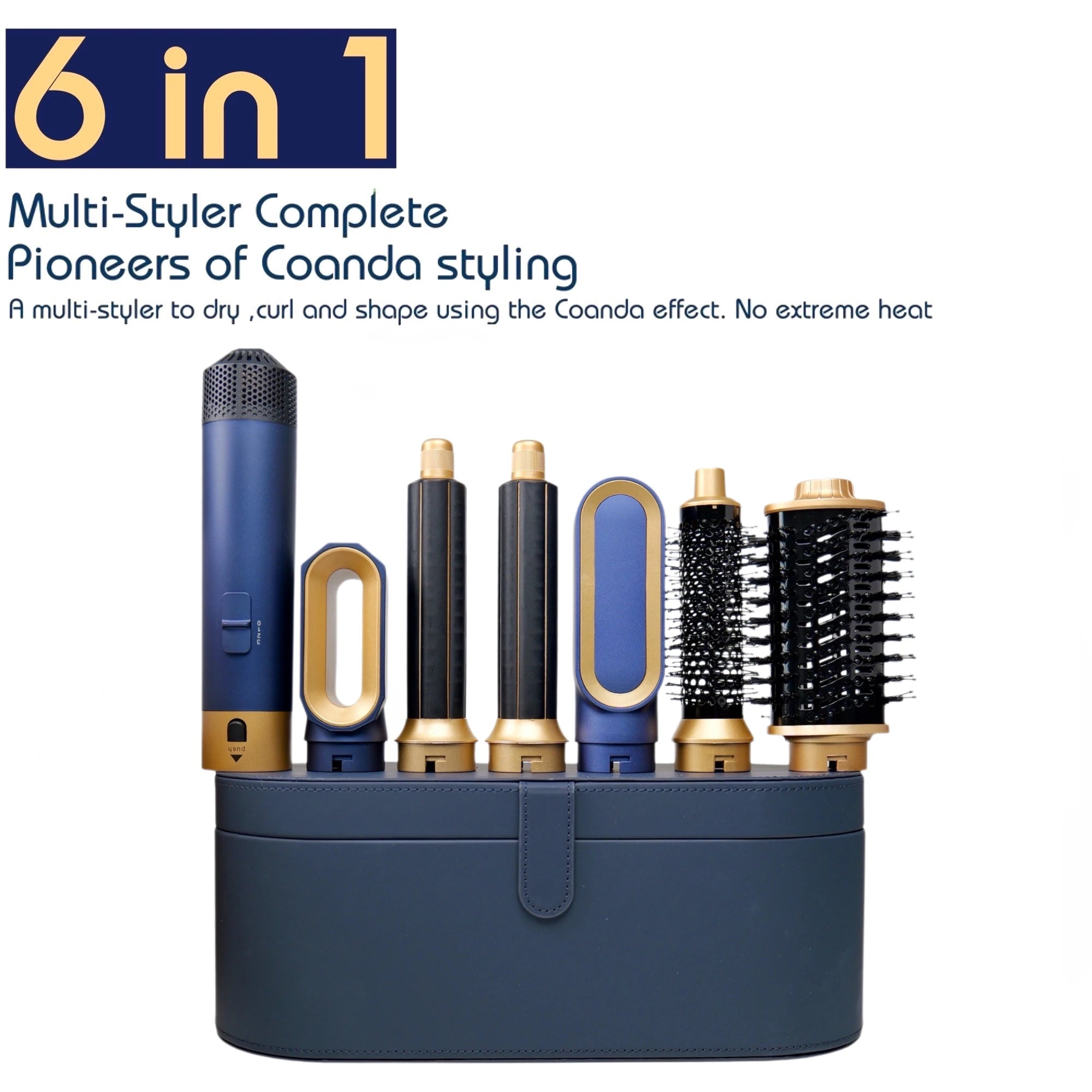 Sèche-cheveux multifonction 6 en 1 au design innovant : styler 6 en 1 avec fer à boucler et brosse à air chaud.