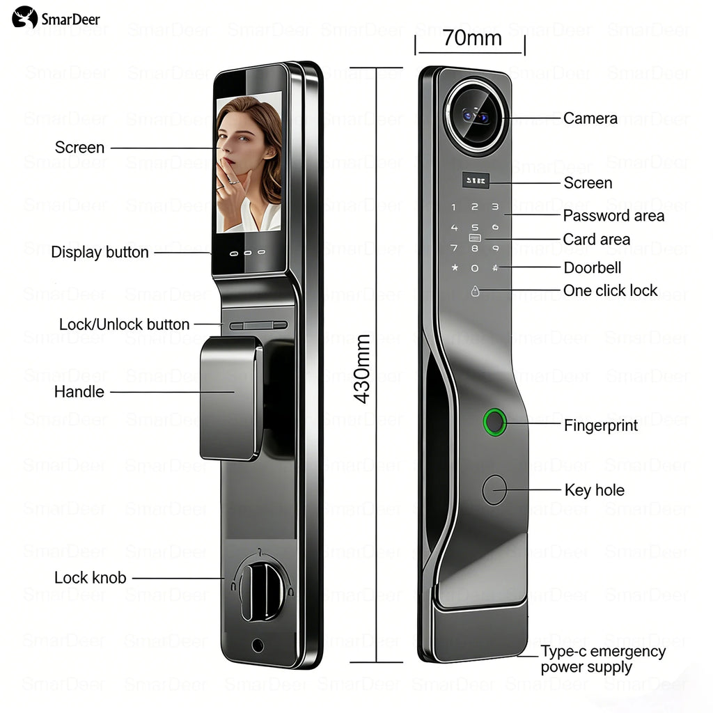 Serrure de porte intelligente Tuya avec reconnaissance faciale 3D, interphone vocal, vidéosurveillance, serrure électronique antivol pour la maison