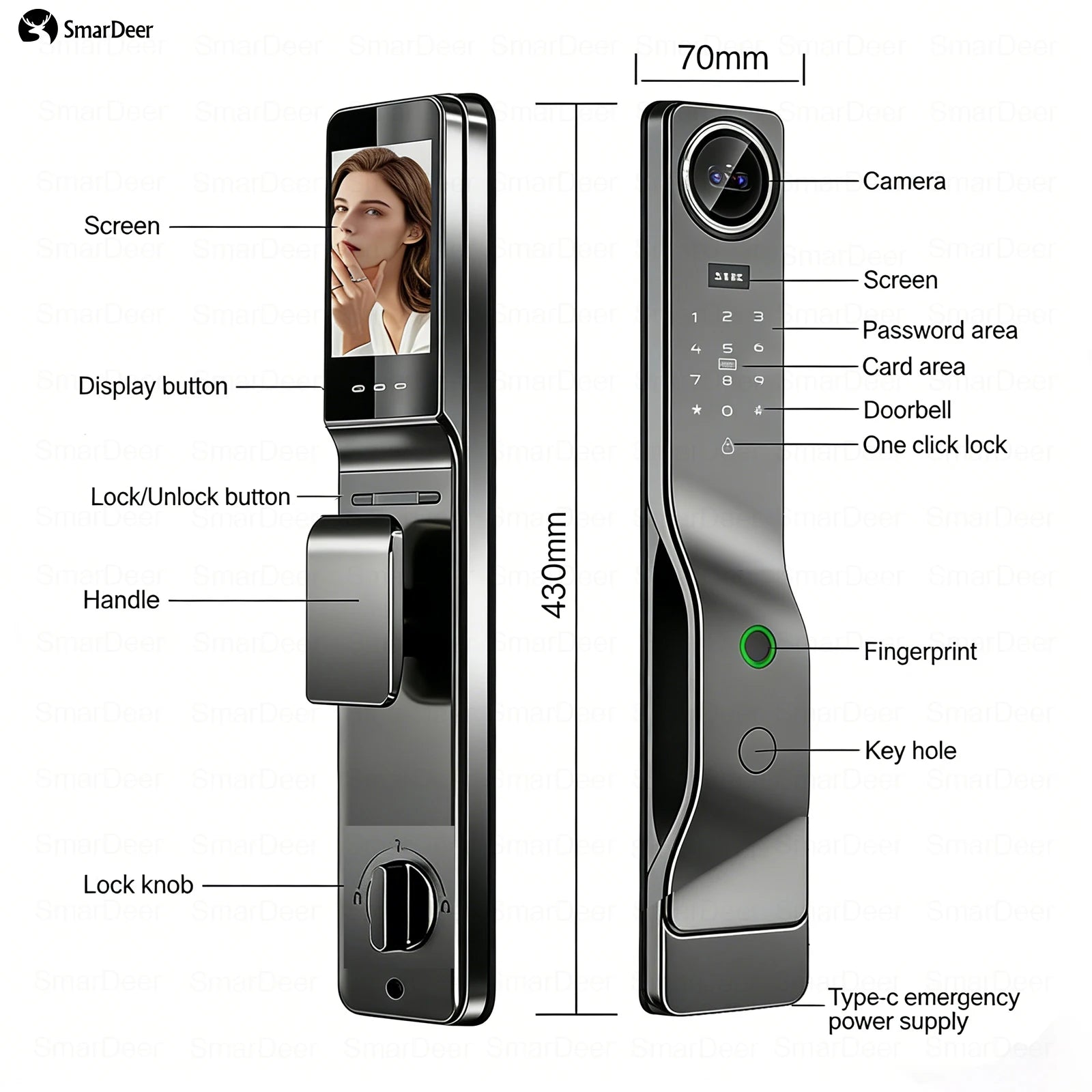 Serrure de porte intelligente Tuya avec reconnaissance faciale 3D, interphone vocal, vidéosurveillance, serrure électronique antivol pour la maison