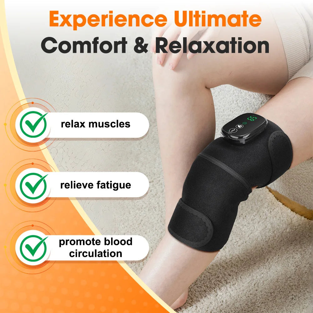 Appareil de Massage pour Genoux Chauffant | Vibration 3 Modes, Coussin Chauffant Électrique Rechargeable