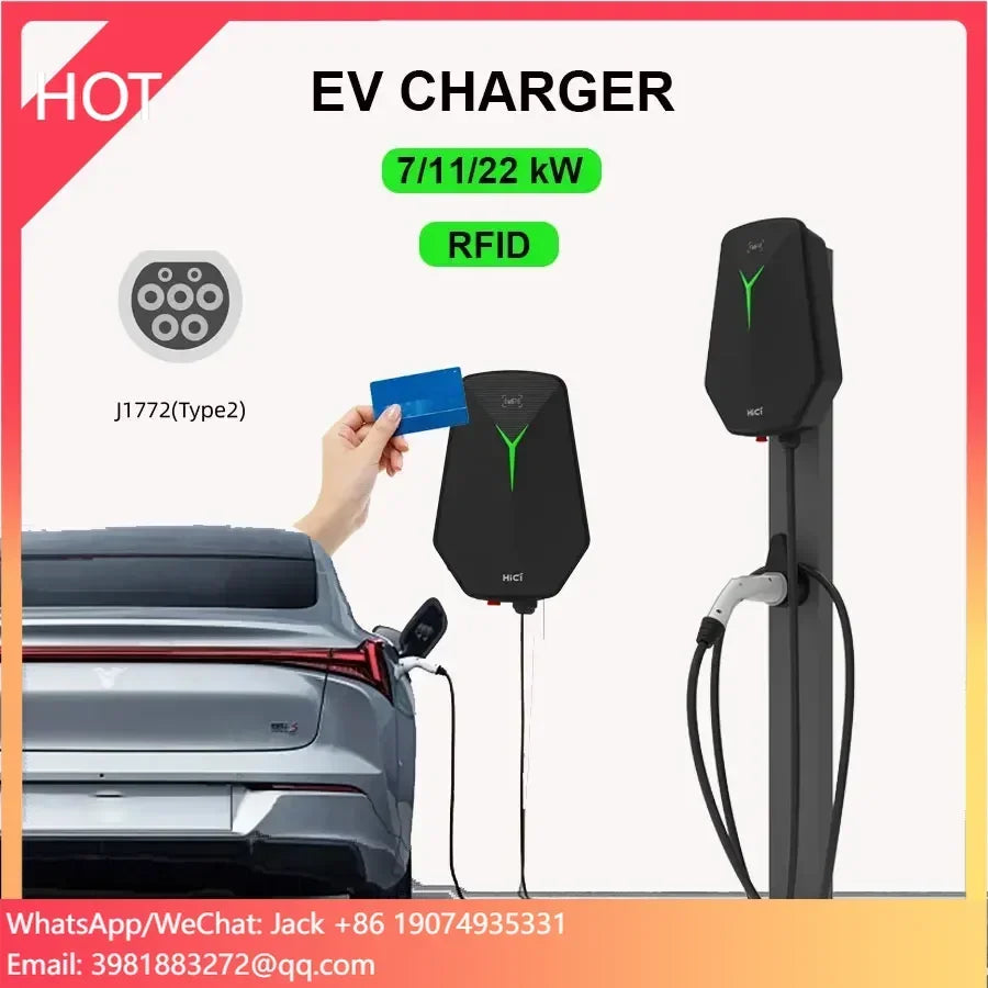Borne de recharge intelligente HICI 7 kW/11 kW CA pour véhicules électriques, type 2, 16 A/32 A, borne de recharge pour véhicules électriques 22 kW