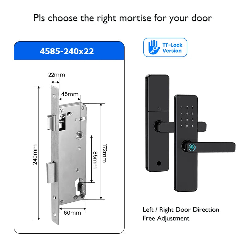 Serrure de porte intelligente Bluetooth TTLock avec application d'empreinte numérique, carte à code et écran tactile. Serrure électronique numérique de sécurité pour la maison.