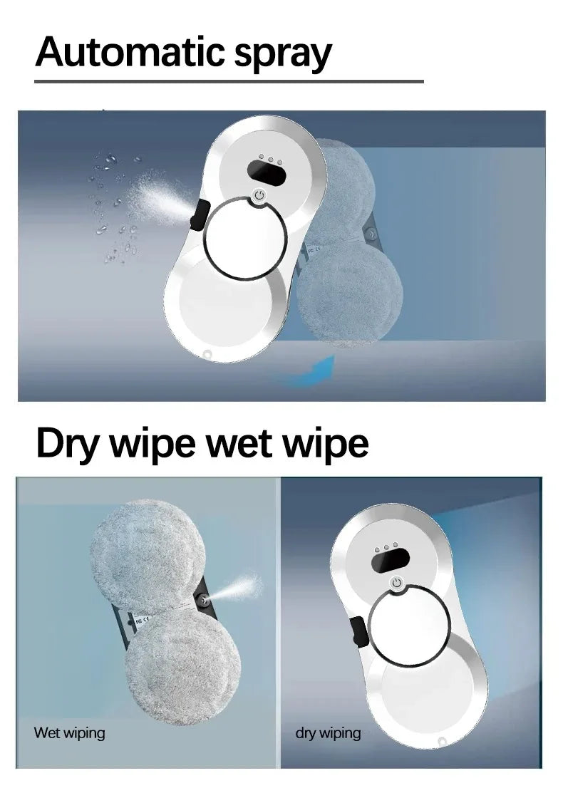 Robot nettoyeur de vitres automatique avec jet d'eau, télécommande, aspirateur et système anti-chute pour appartements et bureaux en hauteur