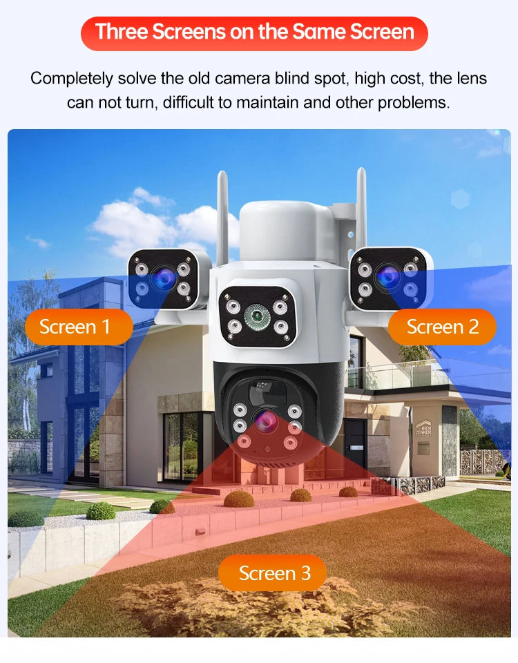 Caméra IP Solaire 4G 12 MP | Triple Objectif, Rotation PTZ, Détection de Mouvement et Suivi Intelligent