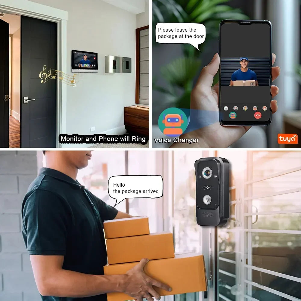 Sonnette vidéo connectée ANJIELO Tuya avec système d'alarme et caméra de surveillance, déverrouillage RFID