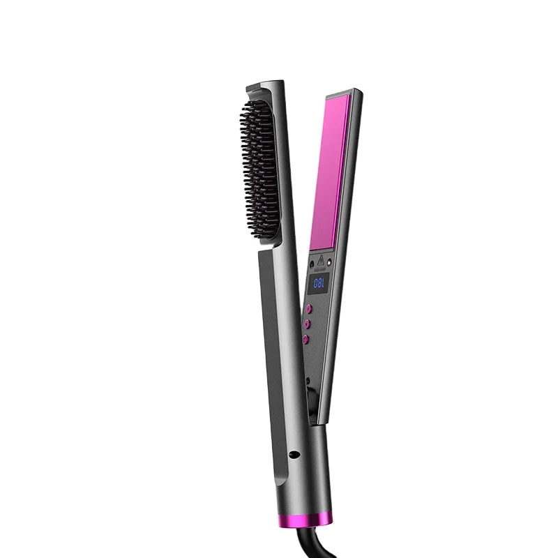 Brosse Soufflante Air Chaud LCD | Peigne Électrique Ions Négatifs, Lissage, Boucles et Volume Portable