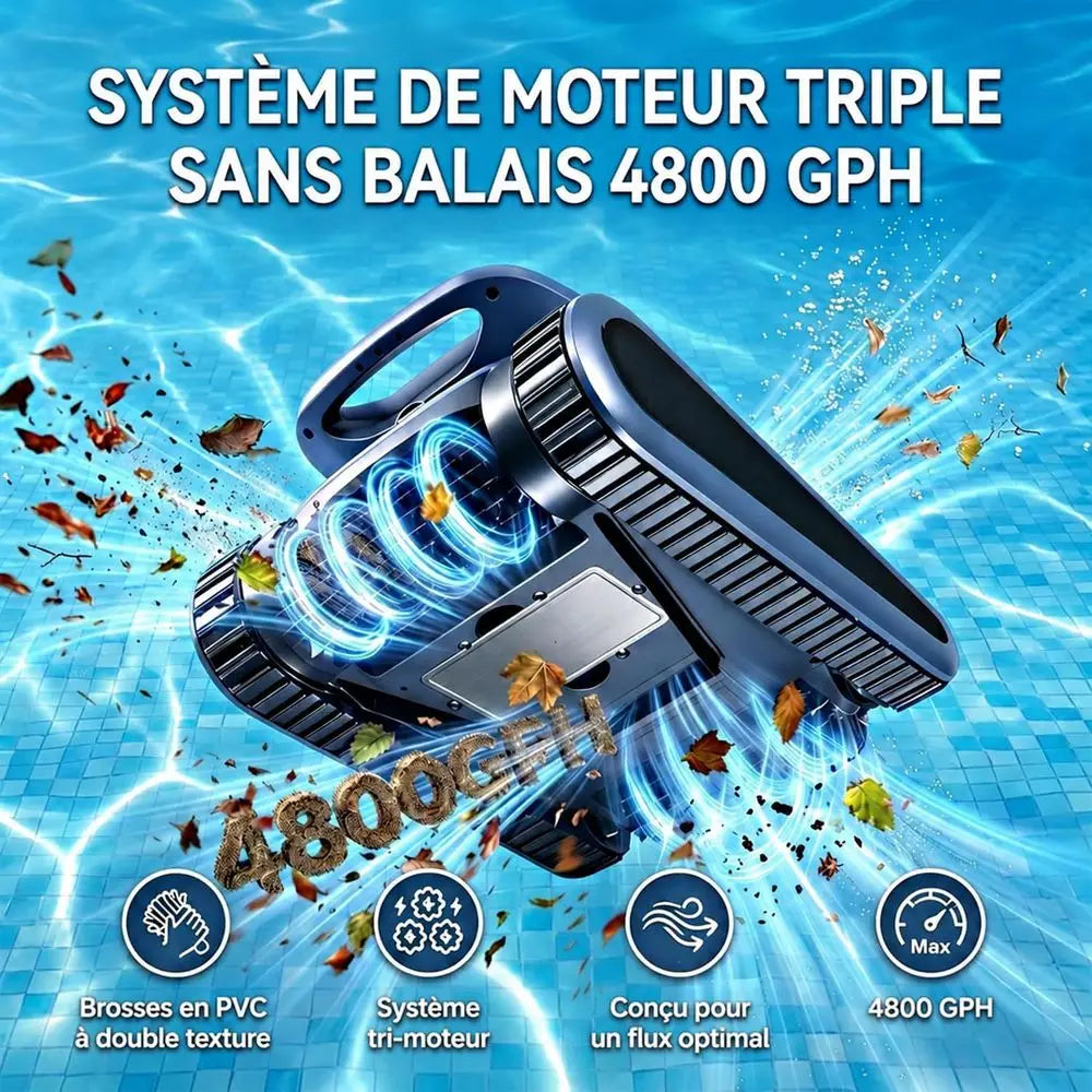 Robot nettoyeur de piscine intelligent pour piscines enterrées et hors sol : capable de grimper aux parois, navigation intelligente, autonomie de 180 minutes, surface de nettoyage de 2150 m².