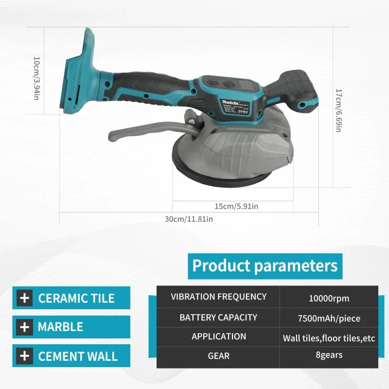 Outil de Pose de Carrelage Électrique Makita | Niveleuse Vibrante 10 000 RPM avec 8 Vitesses et Batterie Longue Autonomie