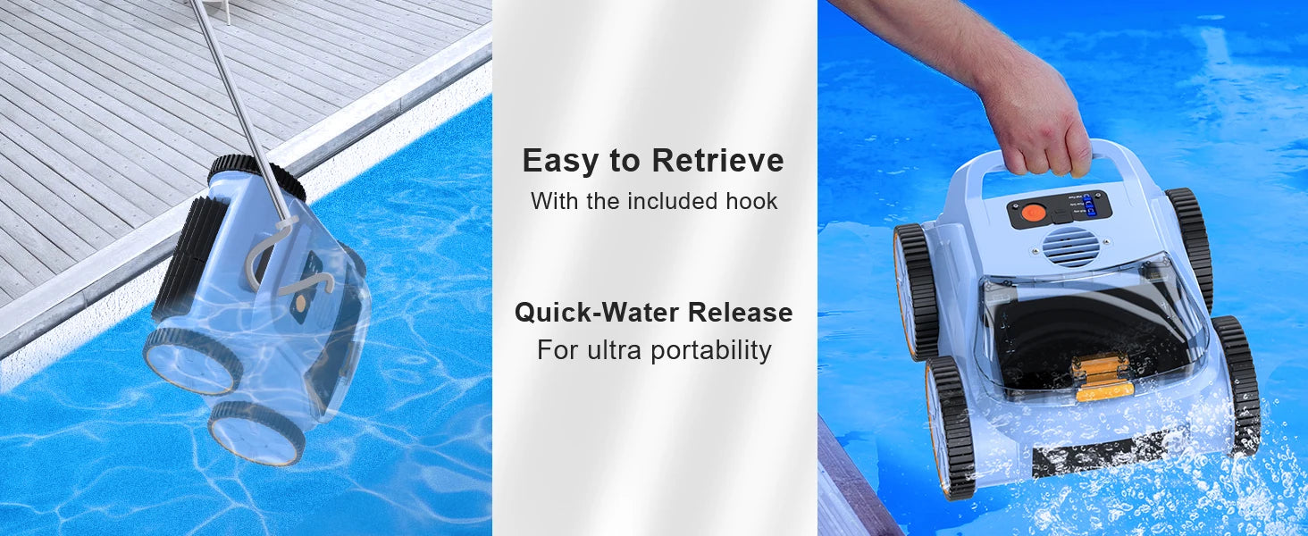 Aspirateur de piscine avec une autonomie jusqu'à 180 minutes, robot nettoyeur de piscine hors sol pour piscines enterrées jusqu'à 185 m² (2000 pi²).