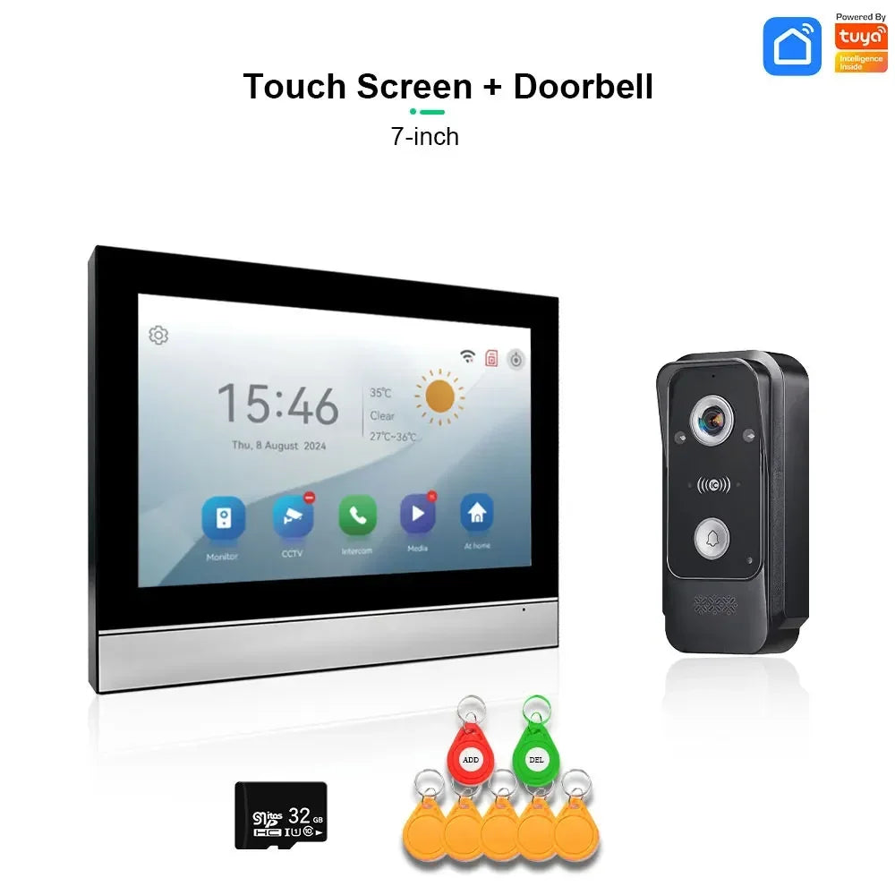 Sonnette vidéo connectée ANJIELO Tuya avec système d'alarme et caméra de surveillance, déverrouillage RFID