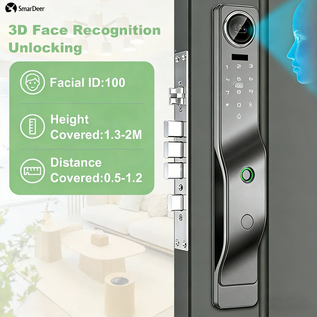 Serrure de porte intelligente Tuya avec reconnaissance faciale 3D, interphone vocal, vidéosurveillance, serrure électronique antivol pour la maison