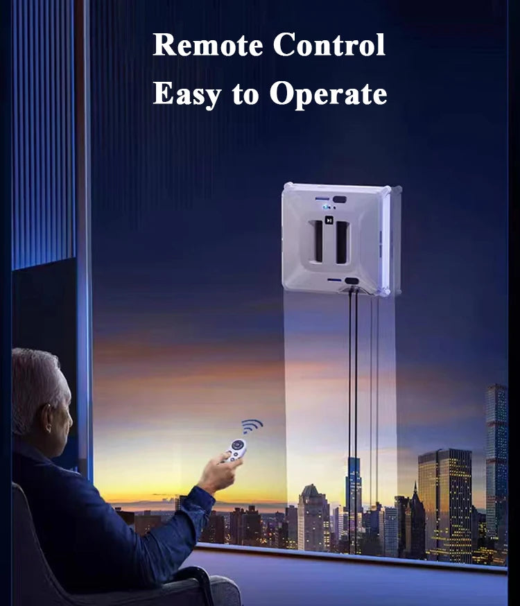 Robot nettoyeur de vitres à double jet d'eau, aspiration puissante automatique, système anti-chute pour le lavage des vitres extérieurs, télécommande