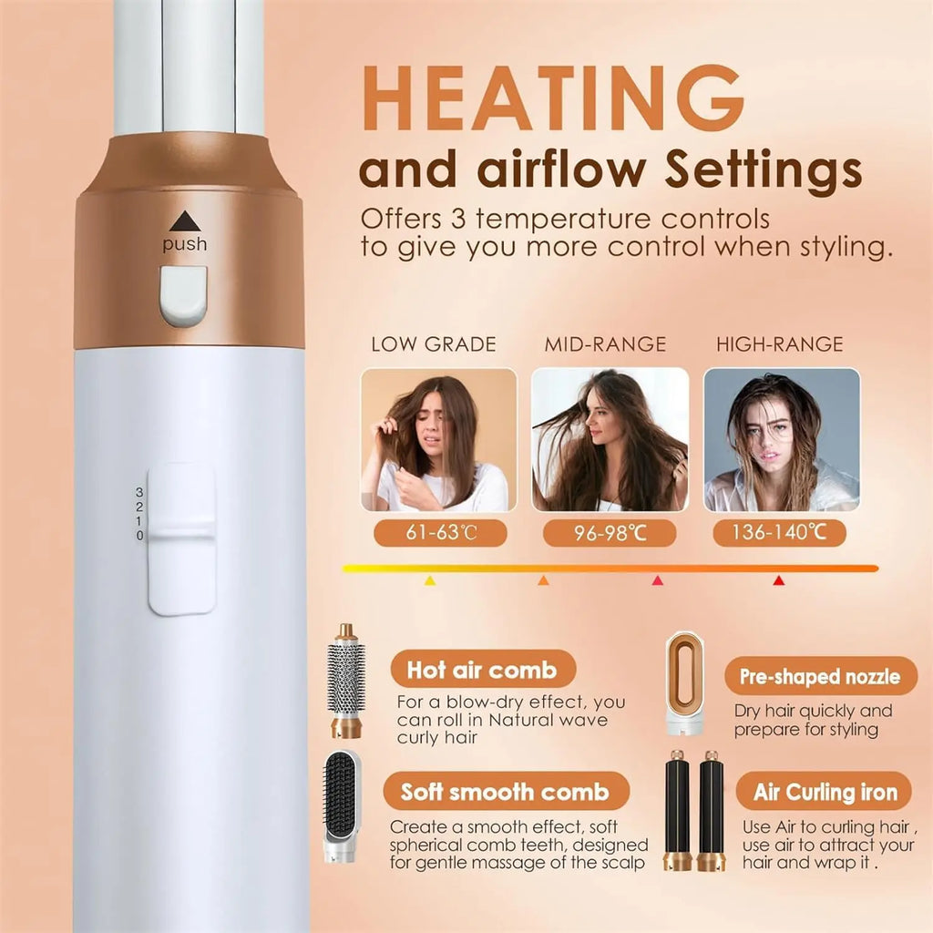 Brosse à air chaud et sèche-cheveux 5 en 1, 110 000 tr/min, ions négatifs, bouclage et lissage