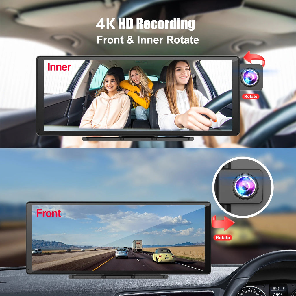 Moniteur Voiture 11,3" 4K | CarPlay Sans Fil, Android Auto, DVR, GPS et Caméra de Recul