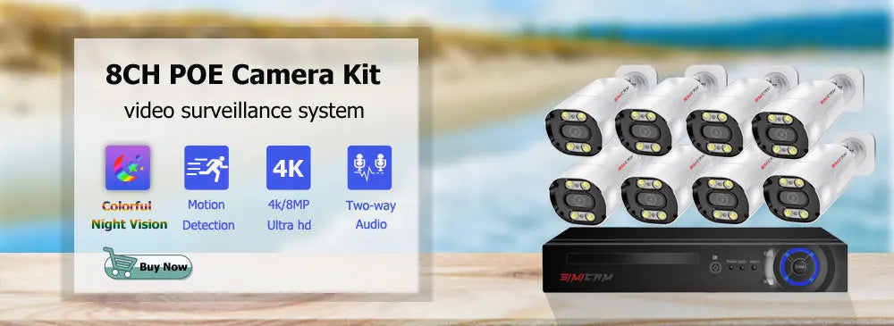 Caméra IP bullet SIMICAM 8 MP, PoE 48V, IP66, H.265, ONVIF, intérieur/extérieur