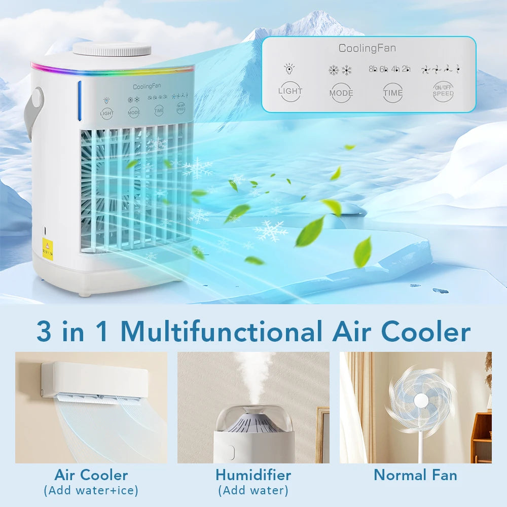 Rafraîchisseur d'Air Portable | Climatiseur Compact Rechargeable avec Brumisateur et Humidificateur