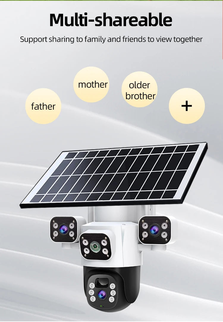 Caméra IP Solaire 4G 12 MP | Triple Objectif, Rotation PTZ, Détection de Mouvement et Suivi Intelligent