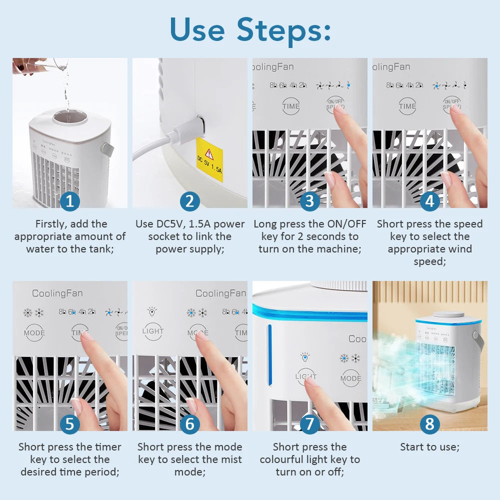 Rafraîchisseur d'Air Portable | Climatiseur Compact Rechargeable avec Brumisateur et Humidificateur