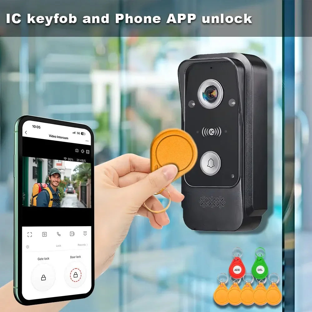 Sonnette vidéo connectée ANJIELO Tuya avec système d'alarme et caméra de surveillance, déverrouillage RFID