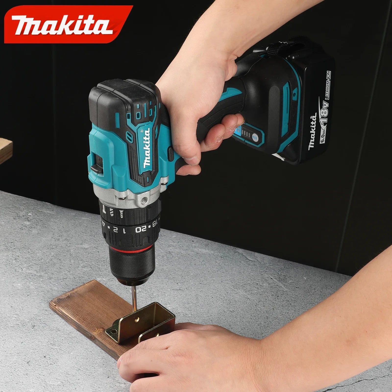 Perceuse à chocs électrique Makita DDF487 13 mm rouge et noire, sans balais, batterie lithium-ion 18 V, avec visseuse à couple élevé
