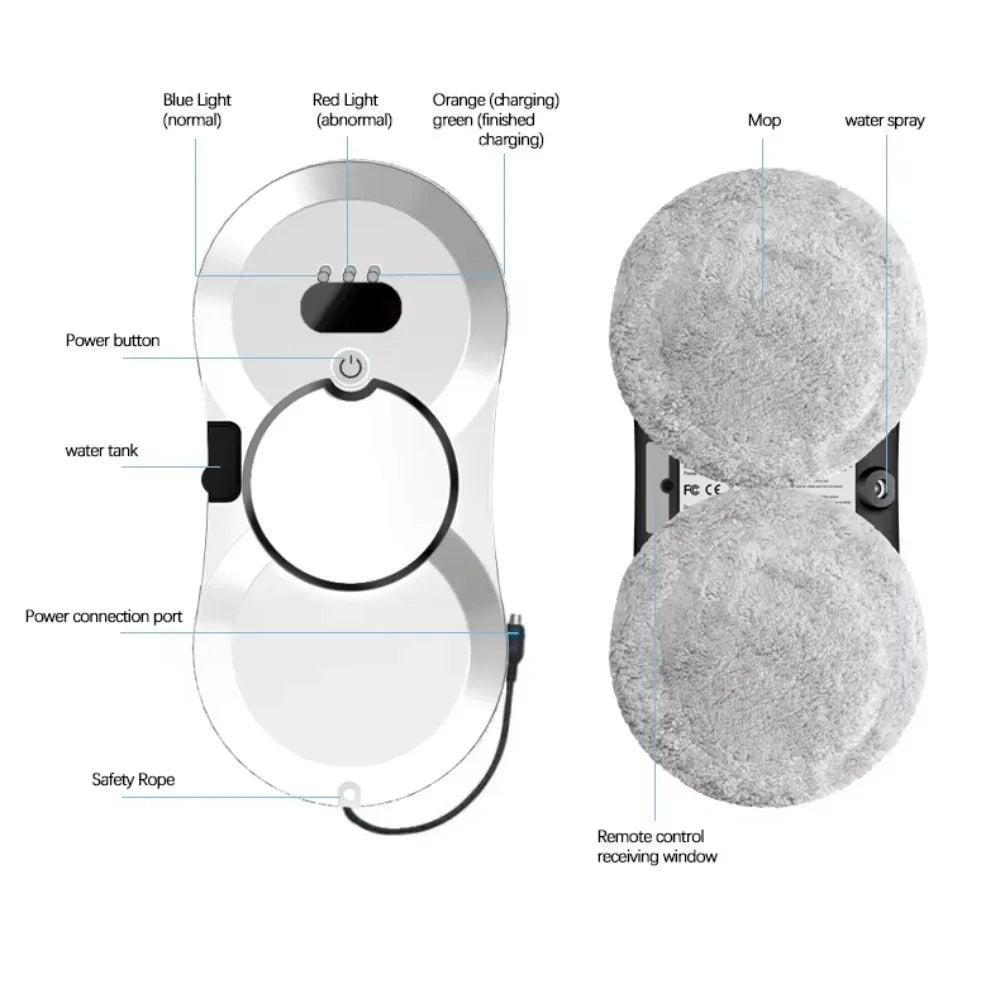 Robot nettoyeur de vitres automatique avec jet d'eau, télécommande, aspirateur et système anti-chute pour appartements et bureaux en hauteur
