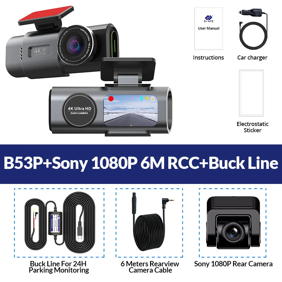 Caméra embarquée 4K UHD avec enregistrement vidéo DVR, vision nocturne, Wi-Fi intégré, GPS et surveillance 24h/24.