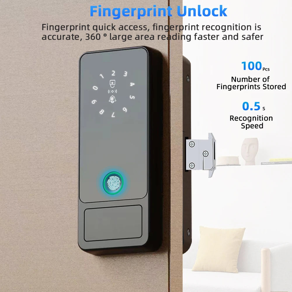 Serrure Intelligente RAYKUBE G18 pour Porte Vitre | Tuya, Empreinte Digitale, Carte et Mot de Passe