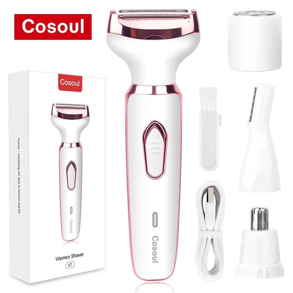 Rasoir électrique 4 en 1 pour femmes, rasoir corporel portable et indolore pour aisselles, maillot, soutiens-gorge, jambes, visage et moustache.