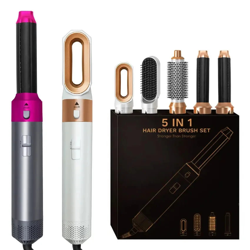 Sèche-cheveux 5 en 1, peigne électrique, brosse lissante à ions négatifs, brosse soufflante, kit de brosses amovibles