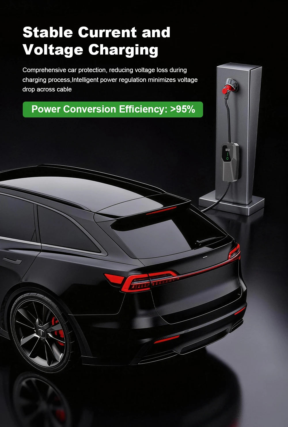 Chargeur mural portable pour véhicules électriques, type 1, 32 A max., 7,2 kW, écran LCD, conforme à la norme SAE J1772. Courant de charge réglable.