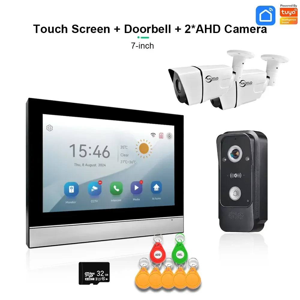 Sonnette vidéo connectée ANJIELO Tuya avec système d'alarme et caméra de surveillance, déverrouillage RFID