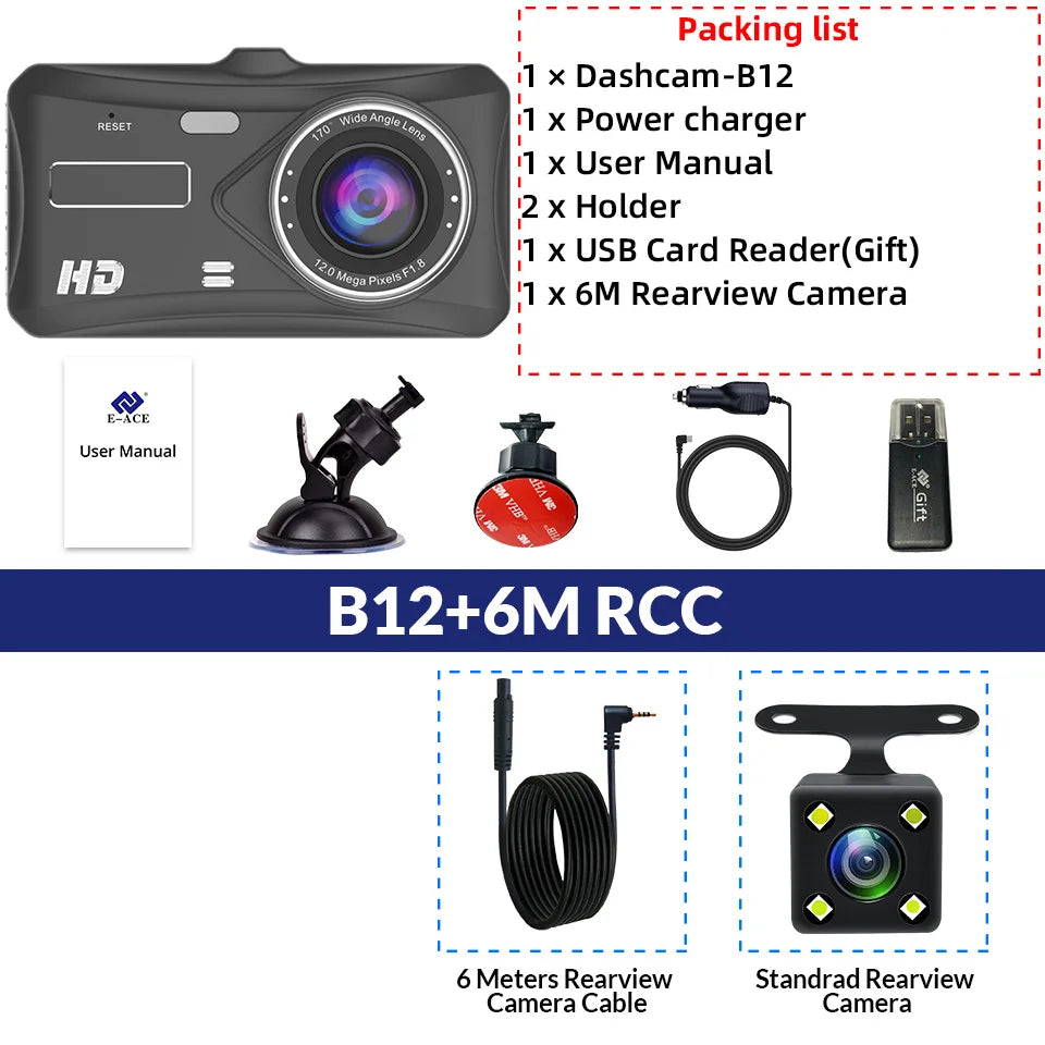 Caméra embarquée HD 1080p tactile avec vision nocturne, enregistreur vidéo pour véhicule, enregistreur de conduite avant et arrière.