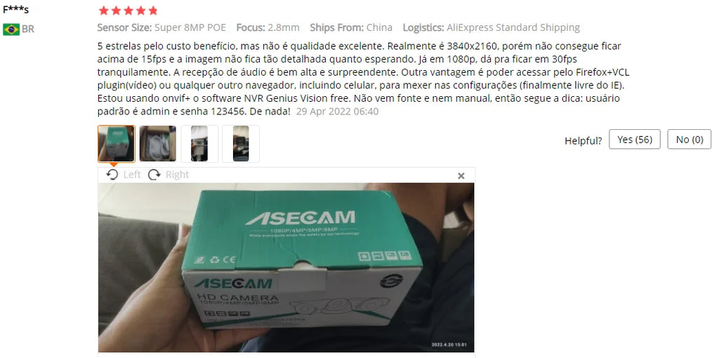 Caméra IP bullet ASECAM 8 MP, PoE, IP67, H.265, vision nocturne couleur, CE, extérieur