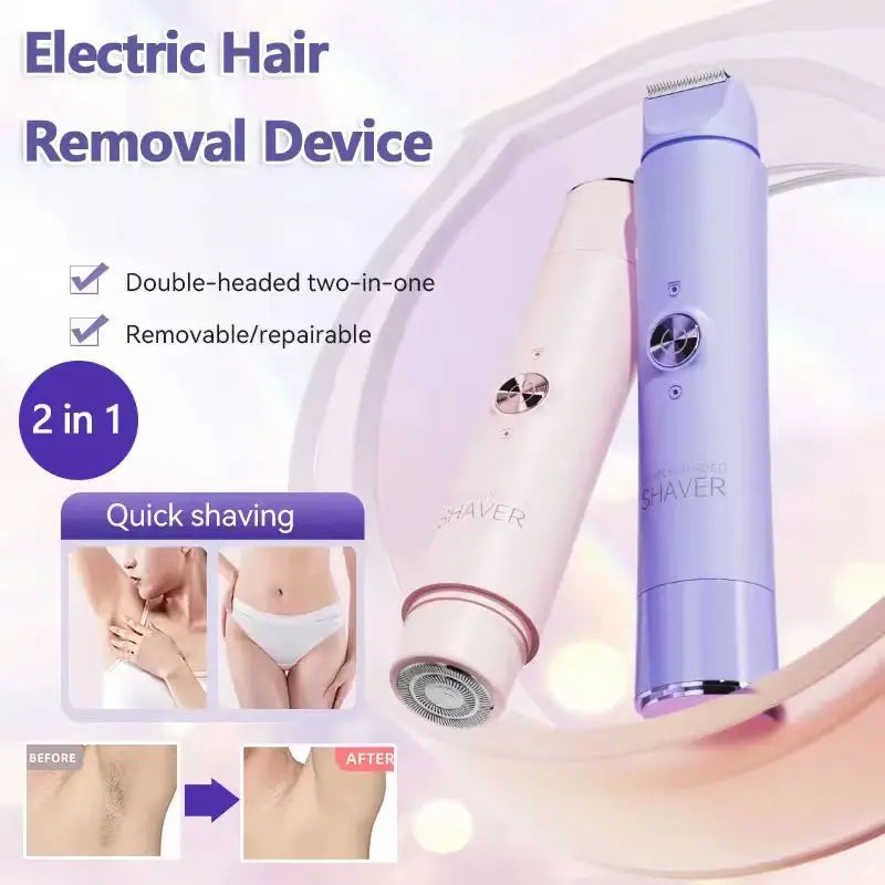 Rasoir électrique femme rotatif, double lame, rechargeable, usage corps et visage