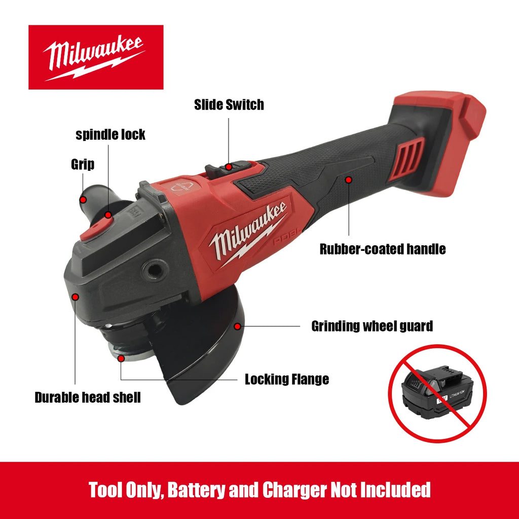 Meuleuse d'angle sans fil Milwaukee M18 de 125 mm avec interrupteur à palette sans verrouillage pour le polissage et la découpe