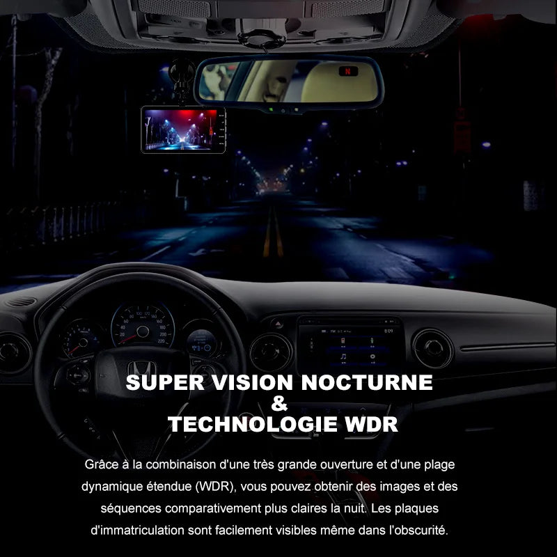 Caméra embarquée HD 1080p tactile avec vision nocturne, enregistreur vidéo pour véhicule, enregistreur de conduite avant et arrière.