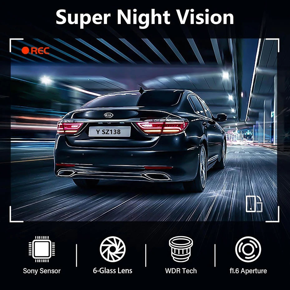 Caméra embarquée 4K UHD pour voiture, double objectif avant et arrière, GPS, Wi-Fi, mode parking 24h, vision nocturne, enregistreur vidéo DVR.