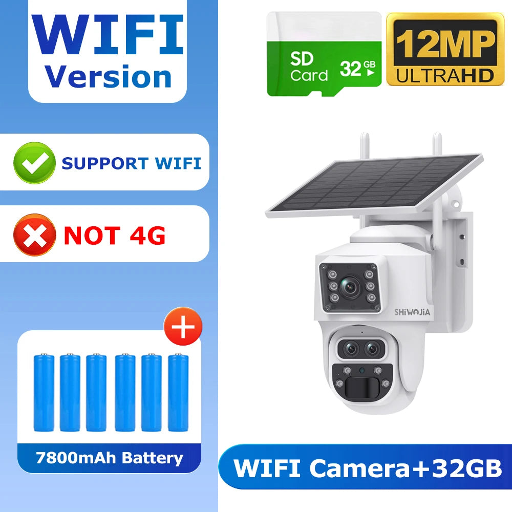 Caméra SHIWOJIA 6K 12 MP | PTZ Solaire, Triple Objectif, Zoom 15x, 4G SIM, Wi-Fi et UBox  Premium Marketplace Version