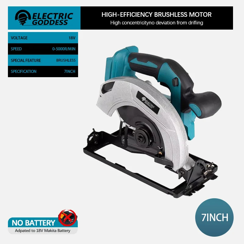Scie électrique circulaire sans balais 5/7 pouces, angle de coupe de 45 degrés, outil de scie à bois portatif pour batterie Makita 18 V