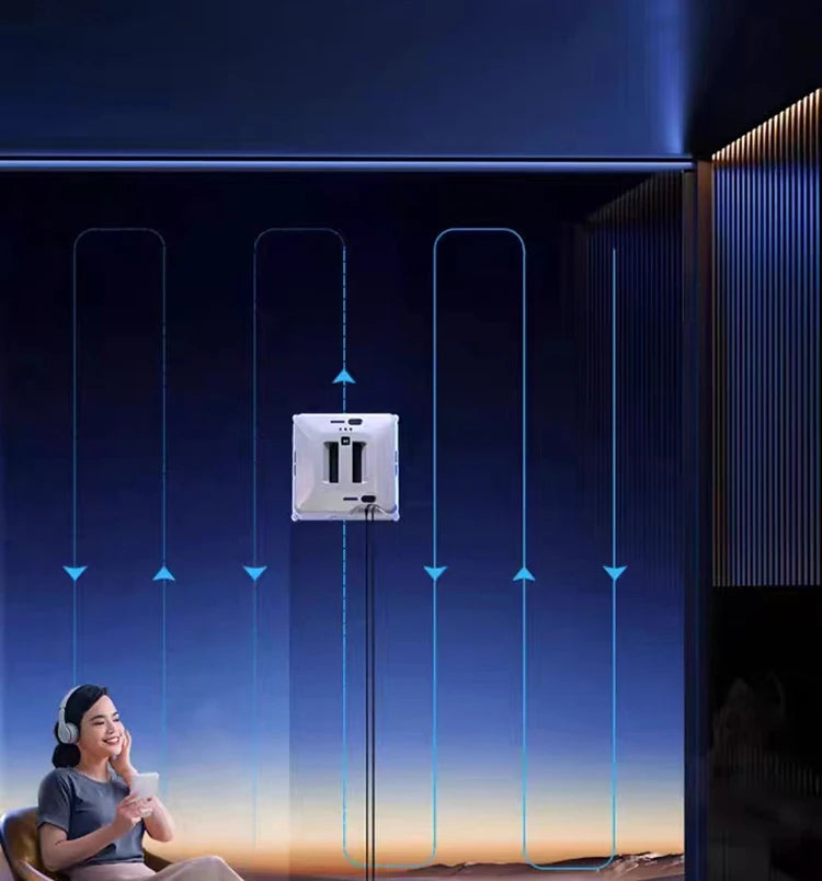 Robot nettoyeur de vitres à double jet d'eau, aspiration puissante automatique, système anti-chute pour le lavage des vitres extérieurs, télécommande