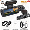 Caméra embarquée pour voiture 1080p avec enregistreur vidéo DVR, double caméra avant et intérieure, enregistrement en boucle et surveillance WiFi.