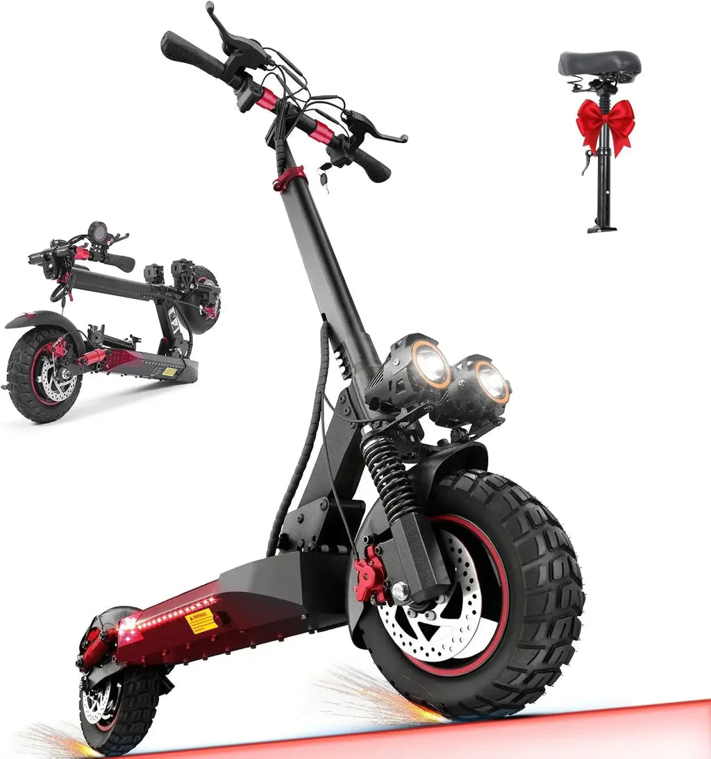 Trottinette électrique pour adultes avec siège, vitesse rapide de 40 à 48 km/h, autonomie de 32 à 45 km, pneus tout-terrain de 25 cm, charge maximale de plus de 136 kg, trottinette électrique pliable