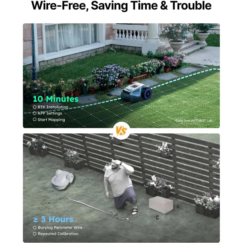 Tondeuse robot M5 pour pelouse de 500 m², double vision + RTK haute bande, sans fil périphérique, contrôle par application, évitement d'obstacles, 45 %