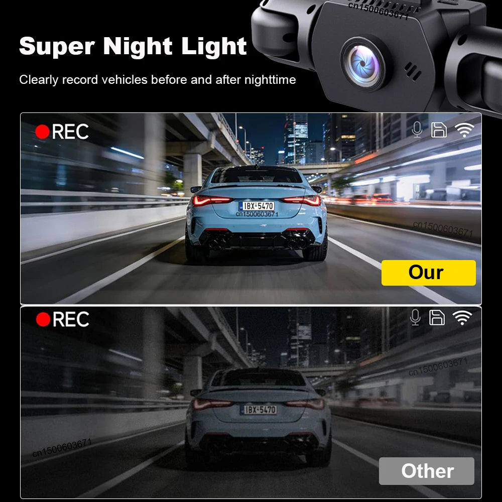 Dash Cam 4 Canaux 360° | Caméra de Voiture HD 1080p avec Vision Nocturne et Enregistrement Continu
