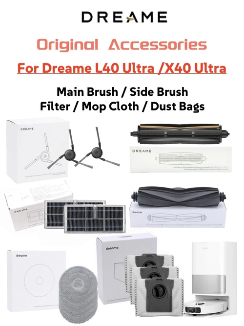 Accessoires Dreame L40 Ultra & X40 Ultra | Brosse Principale, Brosse Latérale, Filtre, Serpillière et Sac à Poussière