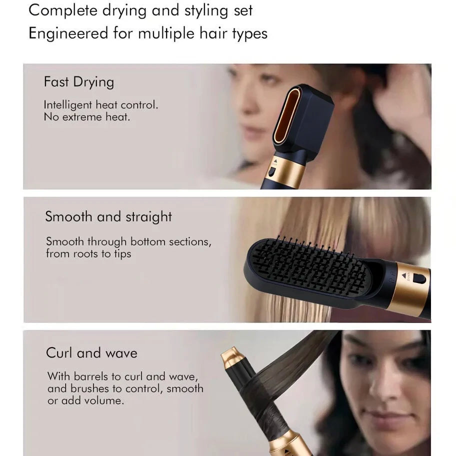Sèche-cheveux multifonction 6 en 1 au design innovant : styler 6 en 1 avec fer à boucler et brosse à air chaud.
