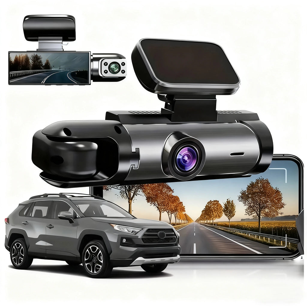 Caméra embarquée pour voiture 1080p avec enregistreur vidéo DVR, double caméra avant et intérieure, enregistrement en boucle et surveillance WiFi.