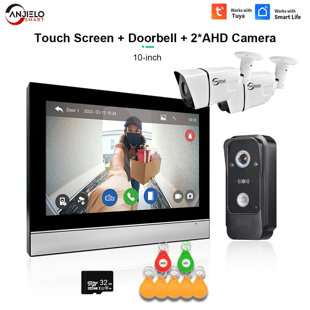 Sonnette vidéo connectée ANJIELO Tuya avec système d'alarme et caméra de surveillance, déverrouillage RFID