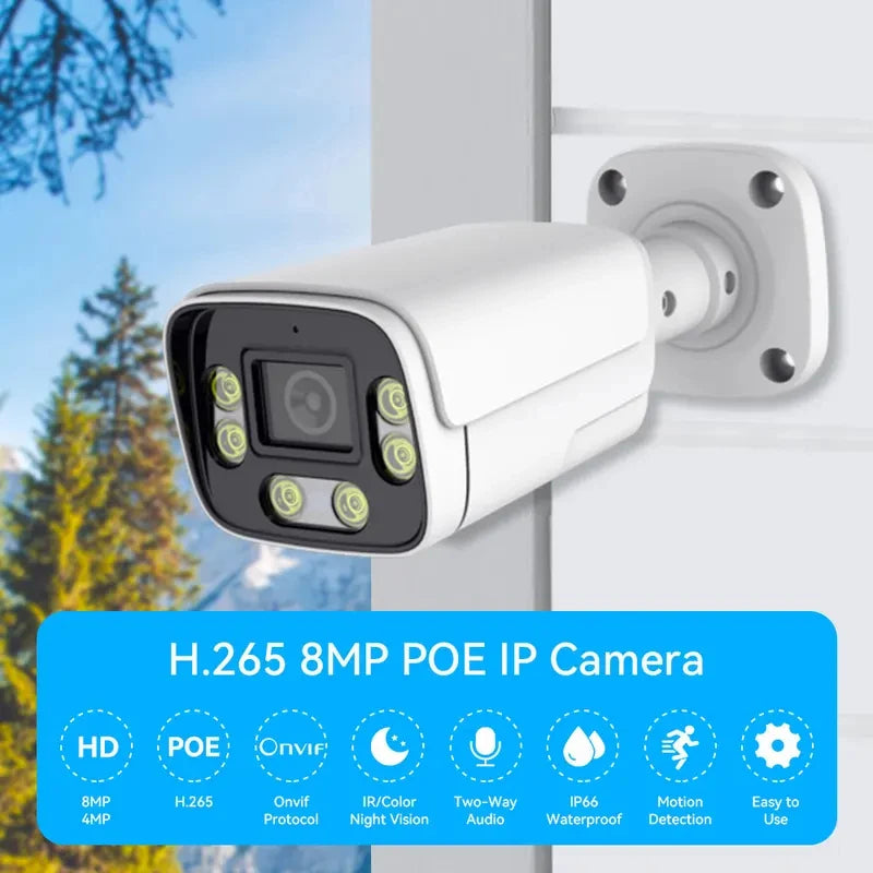 Caméra IP 4K 8MP, caméra extérieure étanche AHD 4MP, audio bidirectionnel, vision nocturne couleur, système de surveillance domestique