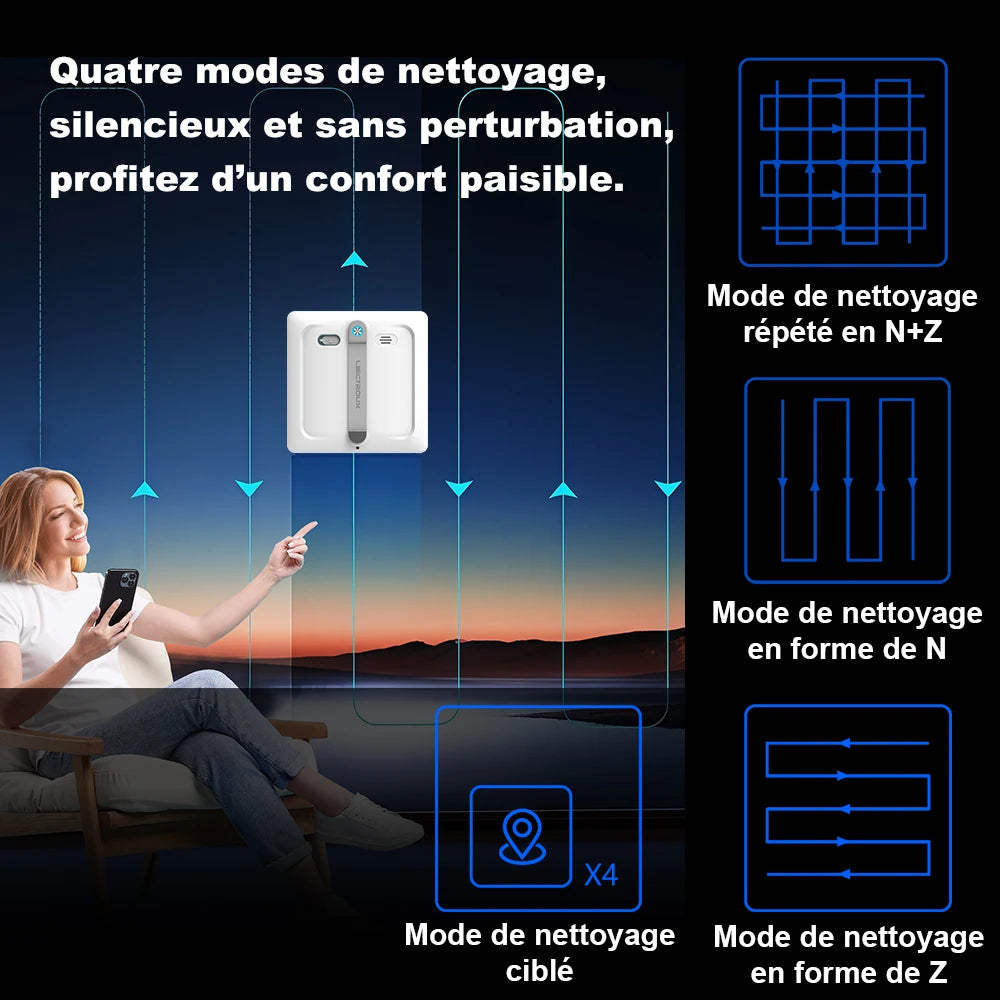 Robot nettoyeur de vitres Liectroux S9, 10 000 Pa, 5 modes, réservoir 110 ml, télécommande et application